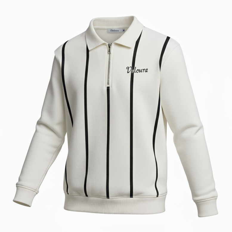 Veloura White Stripe Zip Polo