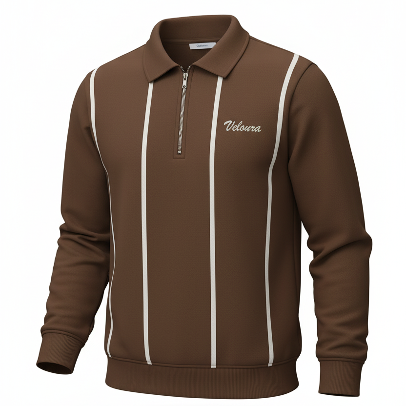 Veloura Brown Stripe Zip Polo