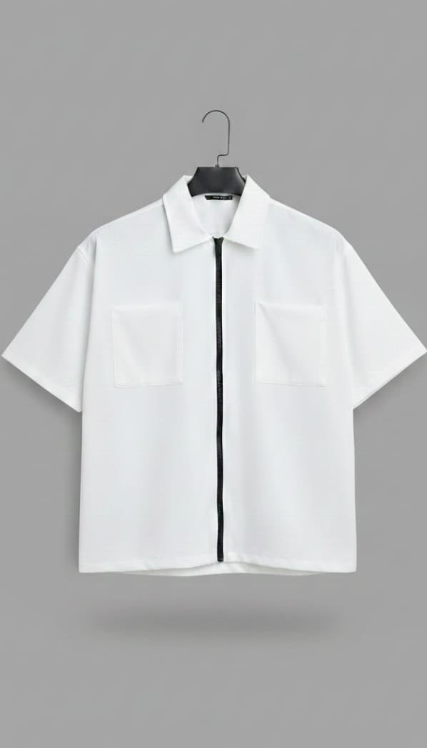 White & Black Zip-Through Workshirt