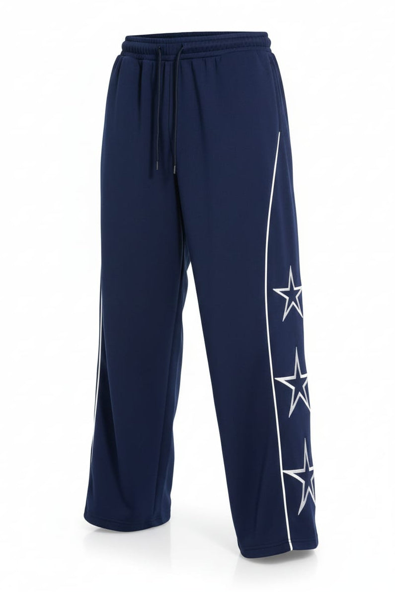 Navy Blue Star-Track Wide-Legs