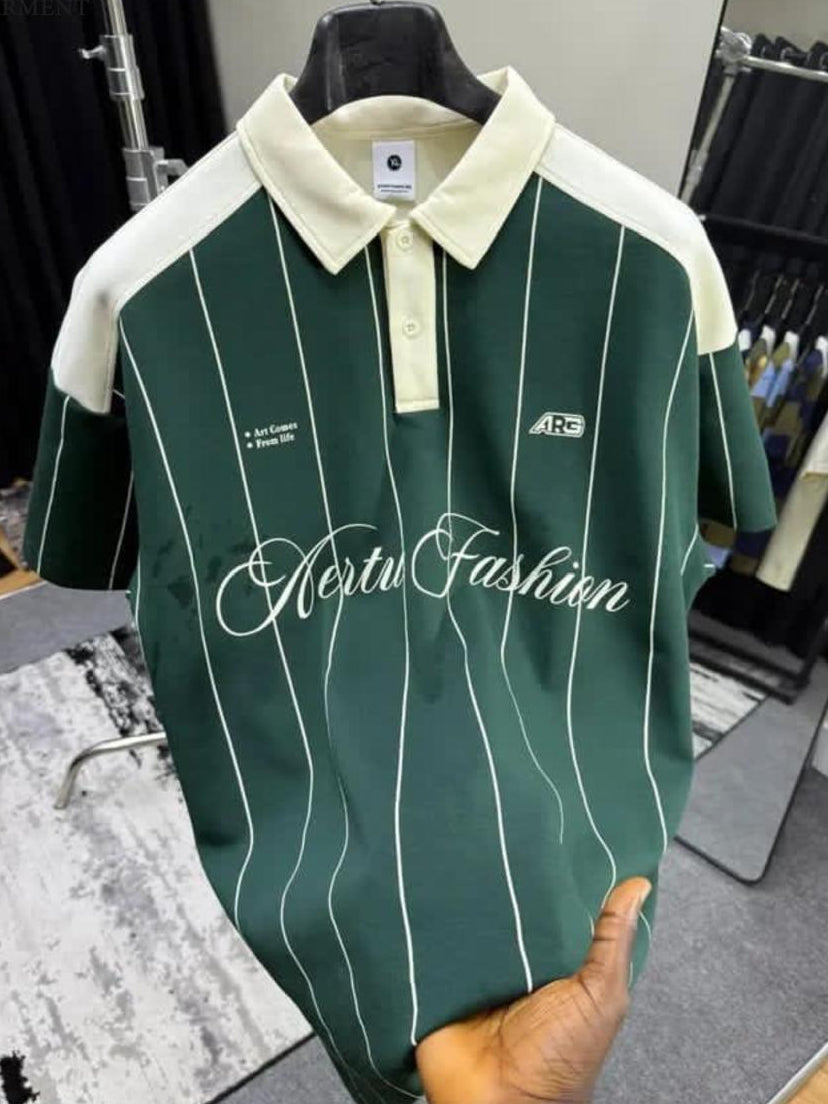 Bottle Green and White Pinstripe Polo