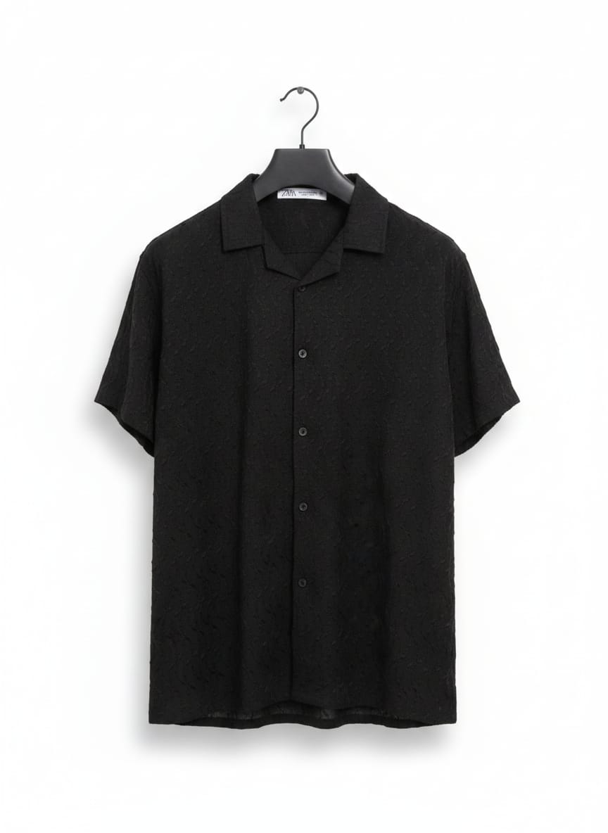 Black textured Button Down Shirt