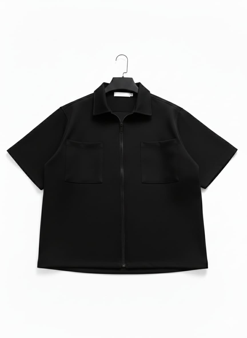 White & Black Zip-Through Workshirt