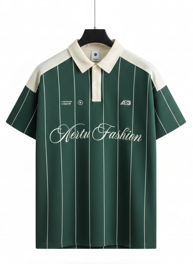 Bottle Green and White Pinstripe Polo