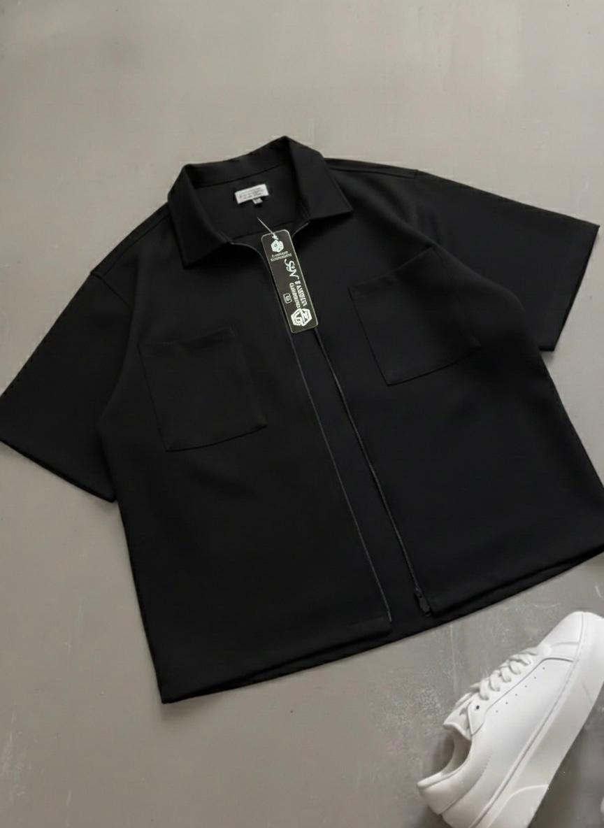 White & Black Zip-Through Workshirt
