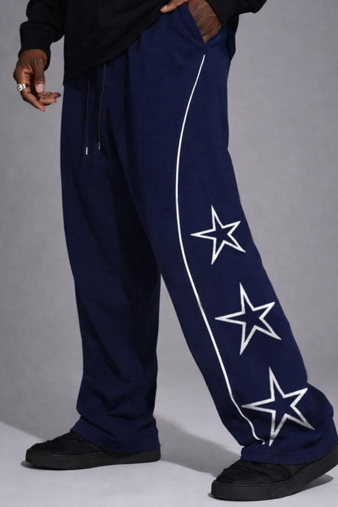 Navy Blue Star-Track Wide-Legs
