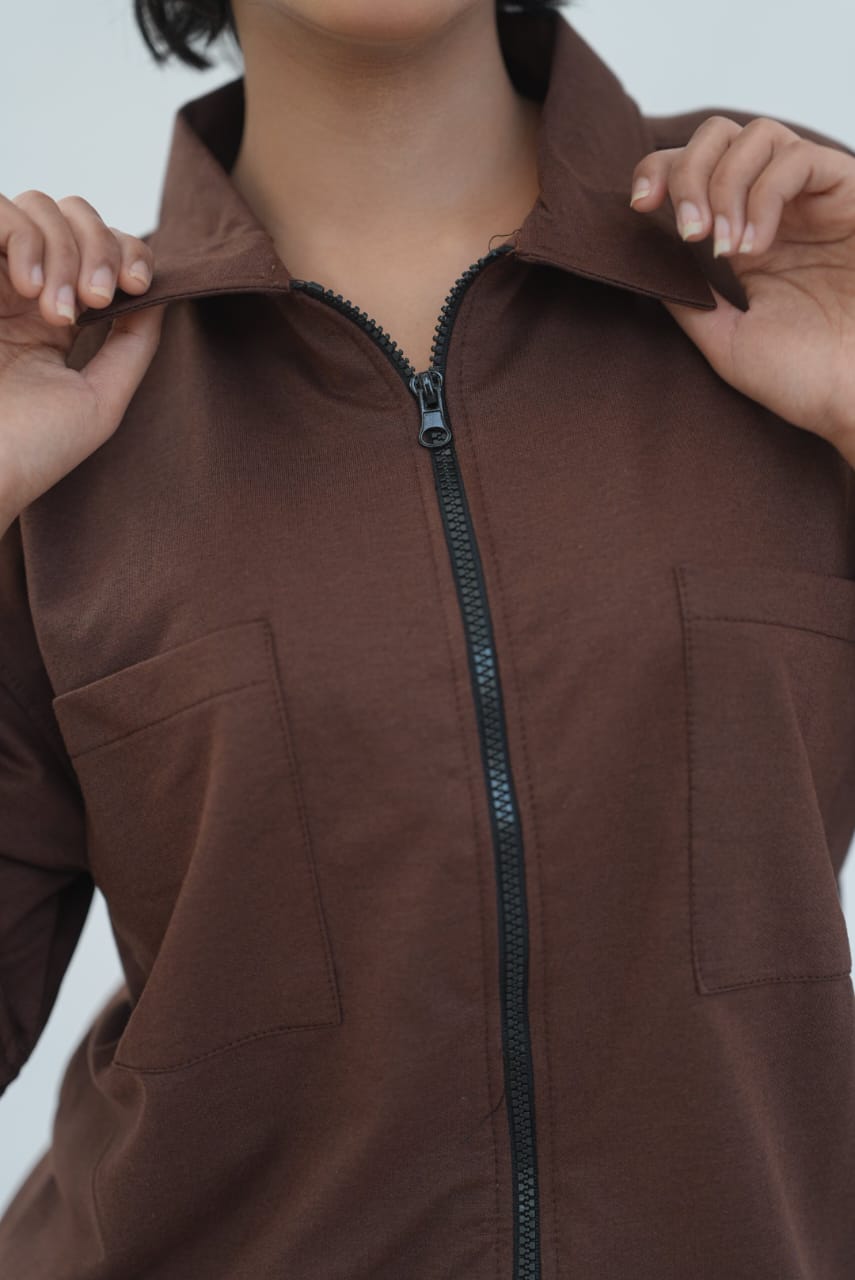 Brown Zip Cargo shirt