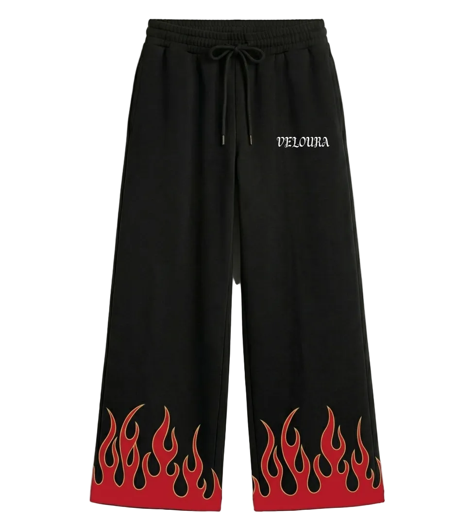Flame print wide leg Sweat Pants
